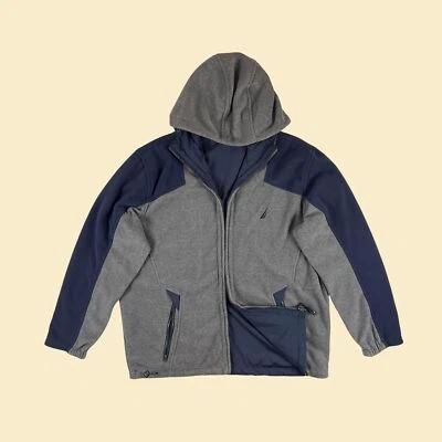 Y2K Nautica Chaqueta Reversible, Vintage Años 2000 L Hombre Chaqueta Polar Azul y Gris Foto 1 de 4