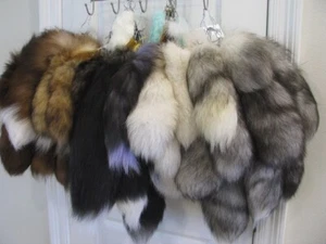 YOU PICK - Genuine FOX TAIL S M L sizes SILVER RED INDIGO CINNAMON ARCTIC MARBLE - Picture 1 of 102