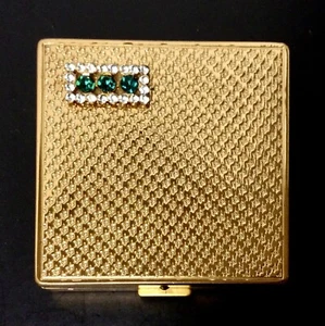 Vintage Richard Hudnut Powder Compact Green Rhinestones Book Piece - Picture 1 of 10