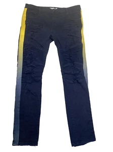 Preme Blue Jeans Men's 40x34 dark Blue yellow Striped Distressed Moto - Picture 1 of 13