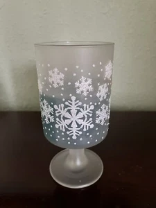 Frosted Embossed Glass Stemmed Candle Holder SNOWFLAKES - Picture 1 of 4