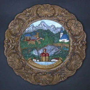 Austria Carved Wood Look 3D Hand Painted Wall Hanging Colored Plate Decor - Picture 1 of 5