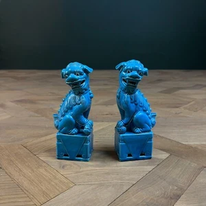 Vintage Paar authentische chinesische türkis glasierte Porzellan Foo Hunde - Bild 1 von 2