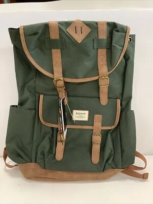 Benrus Verde y Marrón 19” Mochila Mochila Saco para Siestas Multi-Bolsillos Lona/Cuero Foto 1 de 4