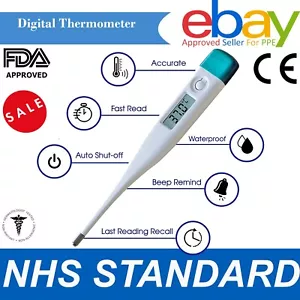 Digital Thermometer Medical LCD Audible Alarm Baby Adult Oral Ear Body Arm Fever - Picture 1 of 6