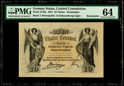 Germany Principality of Schaumburg-Lippe 10 Thaler 1857 Pick S733r. PMG 64 UNC - Image 1 of 2