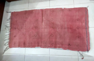 Vintage Antique Berber Faded Red Rug Moroccan Handmade Berber Azilal Wool Runner - Image 1 of 4