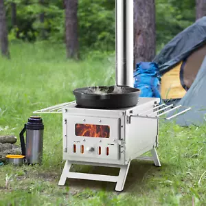 Tragbarer Holz Campingkocher mit Rohren und Grillnetzen - Bild 1 von 11