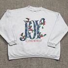 Vtg Chistmas Sweatshirt Womens XL Gray Joy to the World Crewneck X Mas Sweater