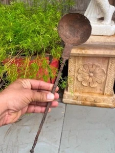 1700's Antique Old Solid Iron Handcrafted Carved Mughal Period Big Cooking Spoon - Picture 1 of 24