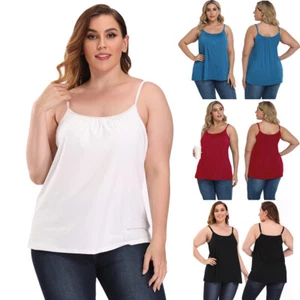 Plus Size Women Flowy Camisole with Built-in Bra Cup Casual Sleeveless Tank Tops - Picture 1 of 21