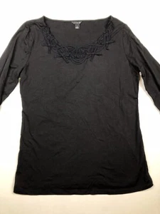 Ann Taylor Oberteil klein U-Ausschnitt Langarm Strickpullover Banddetails schwarz - Bild 1 von 2