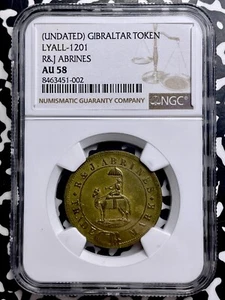 (1889) Gibraltar R & J Arbines Token NGC AU58 Lot#G9805 Prid.-554, Lyall-1201 - Picture 1 of 3