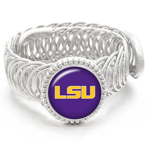 LSU Tigers Purple Mens Silver Adjustable Chain Bracelet Jewelry Gift D11 Cover