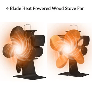 Wood Stove Fan 4 Blades Heat Powered Fireplace Fan with Carrying Handle K8E8 - Picture 1 of 10