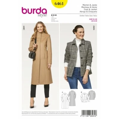 Burda Sewing Pattern 6461 Style Women's Slender Coats Jackets Dress - Image 1 of 3