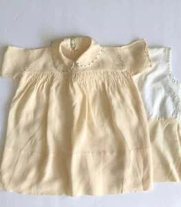 VINTAGE BABY DRESS & SLIP RAYON GABARDINE LIGHT YELLOW 2 PIECE 1930s-40s Doll - Picture 1 of 8