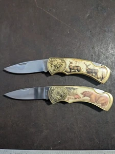 A Pair of Franklin Mint Collector Pocket Knives - Grizzly Bear & Whitetail Deer! - Picture 1 of 11