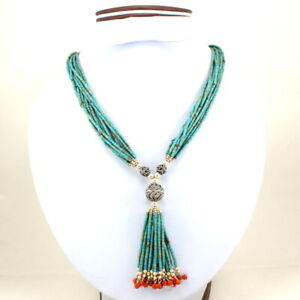Necklace Natural Tibetan Turquoise Coral Gemstone Jewelry 925 Sterling Silver