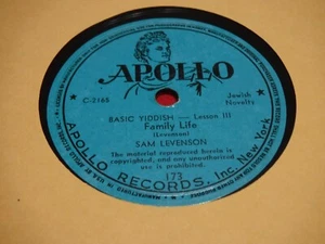 Sam Levenson 78 rpm Apollo 173 Basic Yiddish Lesson III & IV Family Life Kloles - Imagen 1 de 5