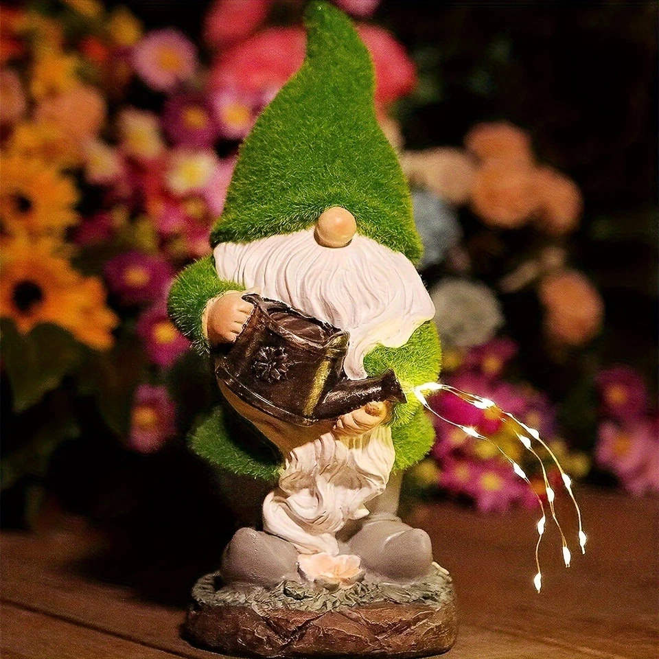 Карликовая садовая статуэтка гнома смола гном чайник украшения двор с солнечным освещением - Изображение 1 из 4