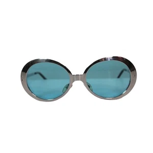 Unbranded Vintage 70s Silver Chrome Turquoise Lens Sunglasses Full Rim Oversized - Picture 1 of 8