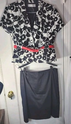 tahari arthur s levine Blazer&Skirt 2pc Black Short Sleeve SIZE 10 - Image 1 of 4