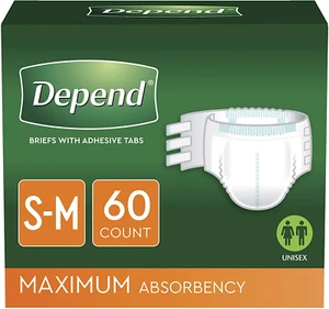 Depend Tabs Incontinence Protection - Unisex S/M - Max Absorbency - 60 Ct (3x20) - Picture 1 of 7
