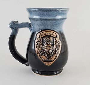 Banner Oak Pottery Renaissance Festival Mug 2002 Blue Drip Glaze 5 1/2" - Picture 1 of 8