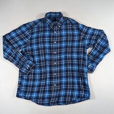 John Ashford Men's Flannel Shirt Size L Large Blue Plaid Long Sleeve Button Up