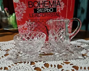 Bohemia Lead Crystal Sugar and Creamer set with matching tray, brand new in box - Picture 1 of 9