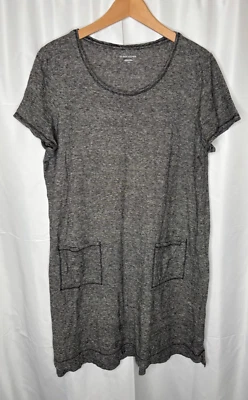 Eileen Fisher T-Shirt Dress Large Hemp Striped Pockets Gray Cover Up Swim - Image 1 of 4