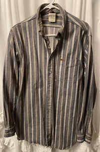Vintage Mens Carhartt L Large Stripe Denim Outdoor Work Shirt Made in USA - Picture 1 of 6