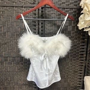 Cinema Etoile Pearl White Feathers Lingerie Top Size Small - Picture 1 of 7