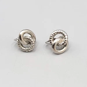Vintage Double Ring Studs Clip on Earrings Silver tone 1/2" - Picture 1 of 8