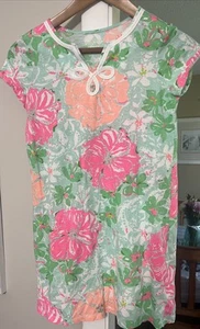 Lilly Pulitzer Girls Cotton XL 12-14 Cap Sleeve Flowered Dress - Picture 1 of 5