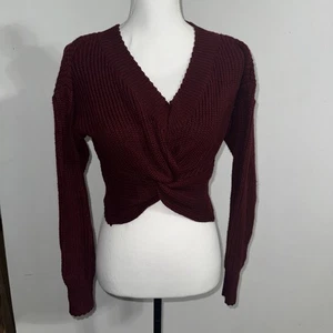 Immodel Burgundy Criss Cross V Neck Crop Sweater Chunky Size Medium Grunge - Picture 1 of 11