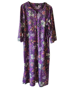 Miss Elaine Relax Zip Front Lounger Robe Nightgown Purple Floral Size XL NEW - Picture 1 of 8
