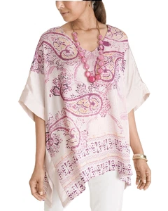 Nuevo con etiquetas Poncho Chico’s Rosa Paisley Border Talla L/XL Boho Túnica Sedosa Top Resort - Imagen 1 de 11
