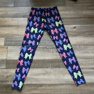 Terez girl’s blue fancy bows leggings, size small 7/8 - Picture 1 of 6