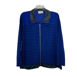 Neu ohne Etikett Zenergy by Chico’s Damenjacke blau schwarz gestreift durchgehender Reißverschluss XL  - Bild 1 von 8
