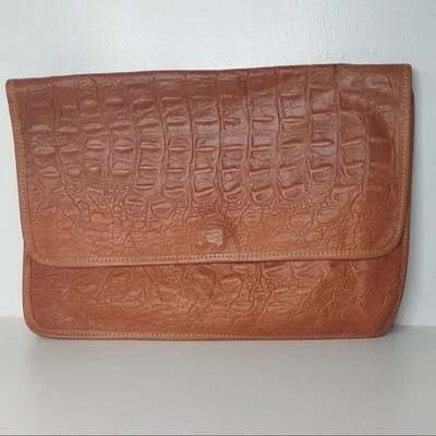 Bolso clutch vintage Unisa marrón cocodrilo imitación cuero en relieve Foto 1 de 4