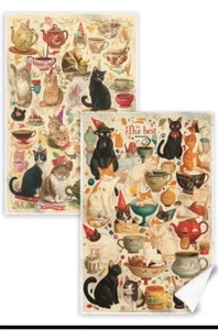 Katze Geschirrtuch Retro Set 2 Hand Küche Dekor KOSTENLOSER Versand - Bild 1 von 3