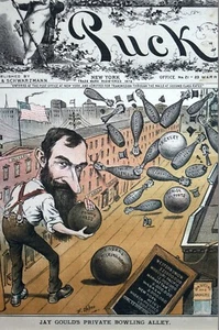 Wall Street Trickery 1882 JAY GOULD PISTA DA BOWLING PRIVATA Western Union Puck Art - Foto 1 di 11