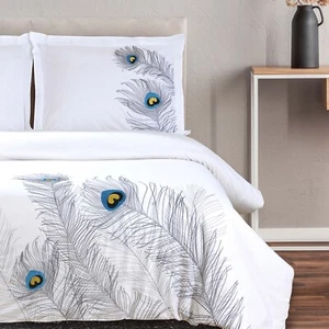 3 Piece Peacock Embroidered Wrinkle Resistant Duvet Cover & Pillow Sham Bed Set - Picture 1 of 8