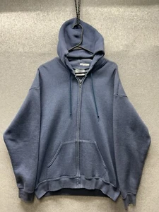 VTG 90s Lee Heavyweight Made in USA Navy Blue Blank Full Zip Hoodie Mens Size L - Picture 1 of 14