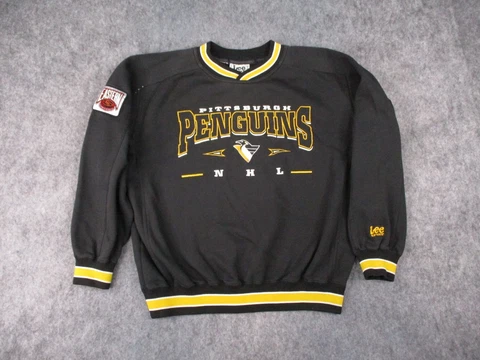 Vintage Pittsburgh Penguins Sweatshirt Mens Large Black NHL Crew Neck Sweater 90 Cover
