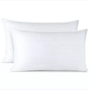 Almohadas a rayas egipcias de lujo rellenas de fibra hueca suave de calidad de hotel - paquete de 2 - Imagen 1 de 4