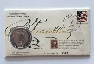 2004 Cook Islands 5,00 $ Silbermünze Ben Franklin US Postal Service (geringe Auflage) - Bild 1 von 4