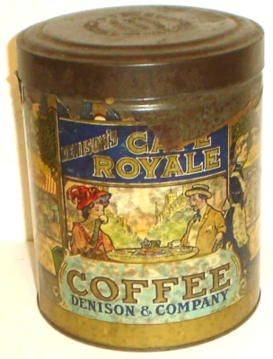 Antique Denison & Company Cafe Royale Tin / Metal Coffee Can w/ Lid Chicago, Ill - Image 1 of 4